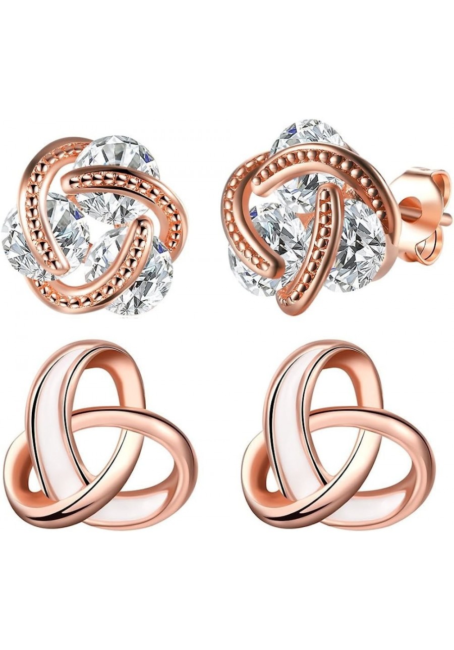 14K Rose Gold Heart Love Celtic Knot Cubic Zirconia Diamond Studs Earrings for Women CZ Post Hypoallergenic Set $7.86 Stud