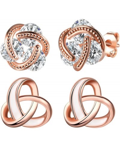 14K Rose Gold Heart Love Celtic Knot Cubic Zirconia Diamond Studs Earrings for Women CZ Post Hypoallergenic Set $7.86 Stud