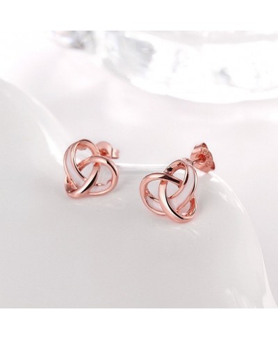 14K Rose Gold Heart Love Celtic Knot Cubic Zirconia Diamond Studs Earrings for Women CZ Post Hypoallergenic Set $7.86 Stud