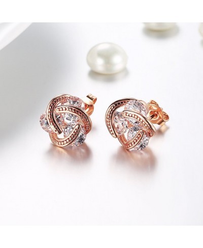 14K Rose Gold Heart Love Celtic Knot Cubic Zirconia Diamond Studs Earrings for Women CZ Post Hypoallergenic Set $7.86 Stud