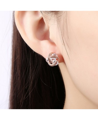 14K Rose Gold Heart Love Celtic Knot Cubic Zirconia Diamond Studs Earrings for Women CZ Post Hypoallergenic Set $7.86 Stud