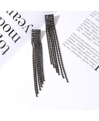 Extra Long Rhinestone Drop Earrings Women's Sparkling Waterfall Fringe Tassel CZ Crystal Statement Studs Wedding Bridal Party...