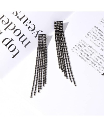 Extra Long Rhinestone Drop Earrings Women's Sparkling Waterfall Fringe Tassel CZ Crystal Statement Studs Wedding Bridal Party...