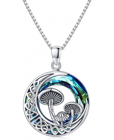 Celtic Moon Necklace for Women Girls 925 Sterling Silver Blue Crystal Magical Mushroom Necklace DNA Tree of Life Pendant Neck...