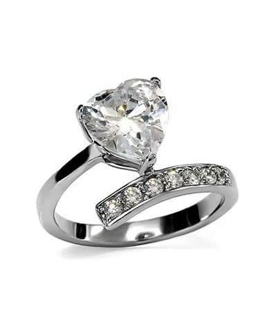 Clear Heart CZ Engagement Ring Stainless Steel $15.23 Engagement Rings