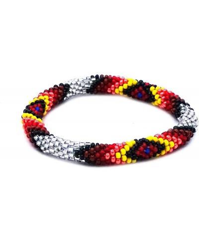 Native American Inspired Tribal Fire Diamond Pattern Guatemalan Czech Glass Seed Beaded One Size Fits All Bangle Bracelet - W...