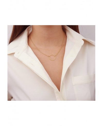 Handmade 14K Gold Plated Simple Delicate Dainty Circle Bar and Cross Choker Necklace for Womens $15.30 Chokers