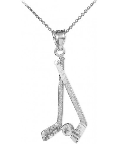 925 Sterling Silver Hockey Sticks and Puck Winter Sports Pendant Necklace $23.46 Pendant Necklaces