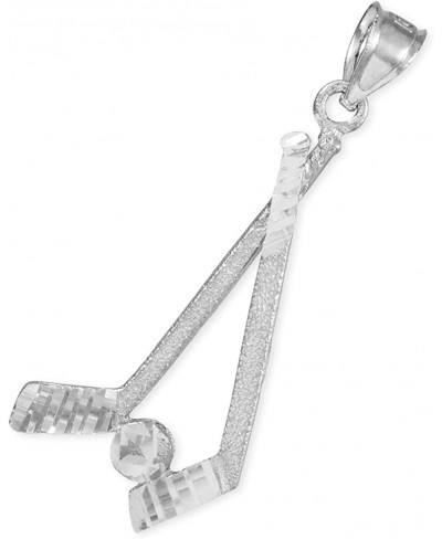 925 Sterling Silver Hockey Sticks and Puck Winter Sports Pendant Necklace $23.46 Pendant Necklaces