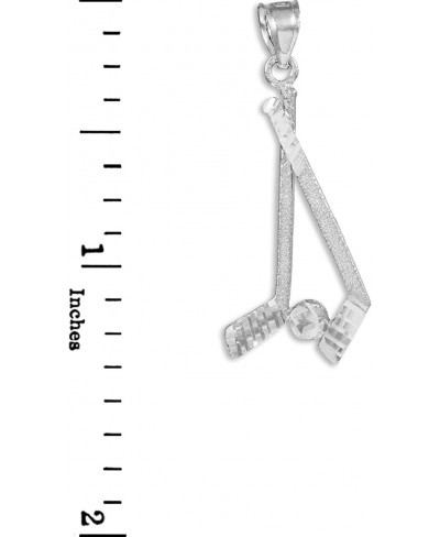 925 Sterling Silver Hockey Sticks and Puck Winter Sports Pendant Necklace $23.46 Pendant Necklaces