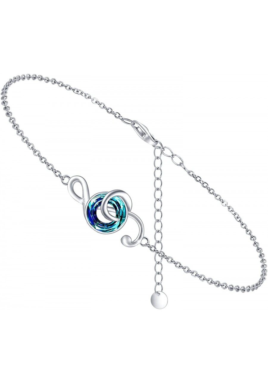 Music Bracelet Sterling Silver Music Note Bracelet Anklet Blue Crystal Bracelet Music Jewelry for Women Girls Back to School ...