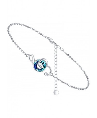 Music Bracelet Sterling Silver Music Note Bracelet Anklet Blue Crystal Bracelet Music Jewelry for Women Girls Back to School ...