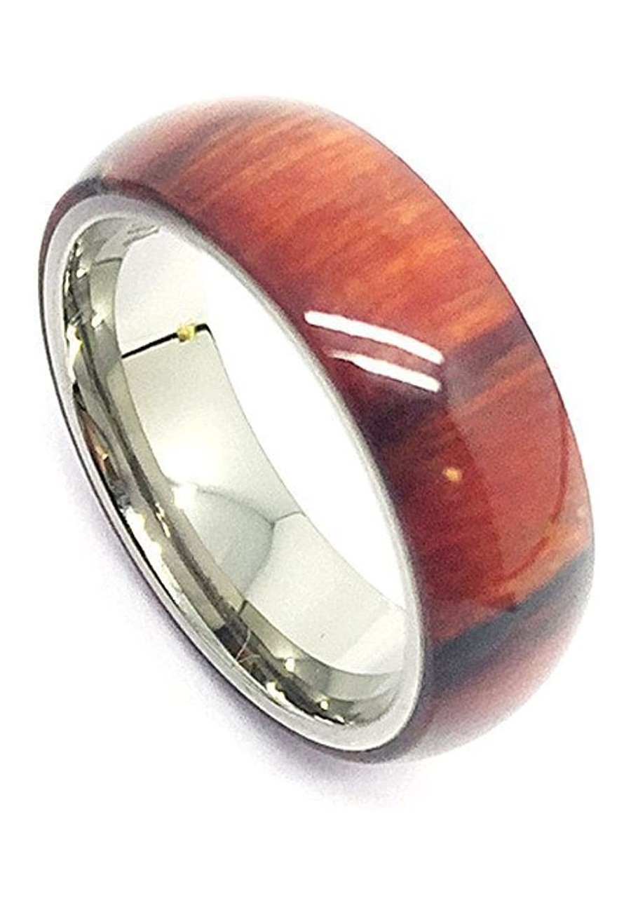 6mm Titanium With Pure Light Brown Cherry Hawaiian Koa Wood Domed Top Wedding Band Ring ForMen Or Ladies $26.51 Wedding Bands