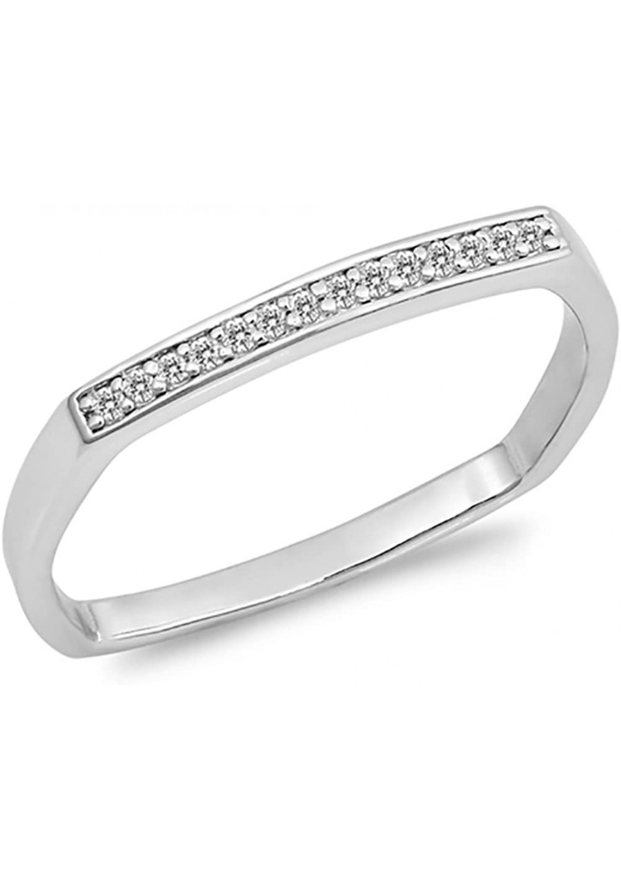 2mm Square Design Half Eternity Wedding Band Ring Round Pave Cubic Zirconia Sterling Silver $28.19 Eternity Rings