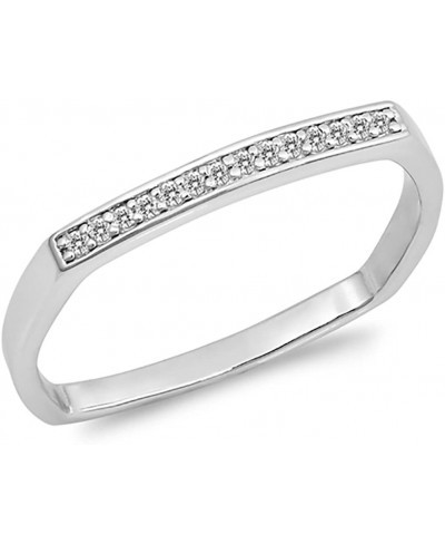 2mm Square Design Half Eternity Wedding Band Ring Round Pave Cubic Zirconia Sterling Silver $28.19 Eternity Rings