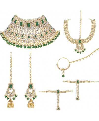 Indian Traditional Bridal Choker Necklace Matha Patti Nose Ring Haath Phool Earrings Bollywood Jewelry $39.90 Jewelry Sets