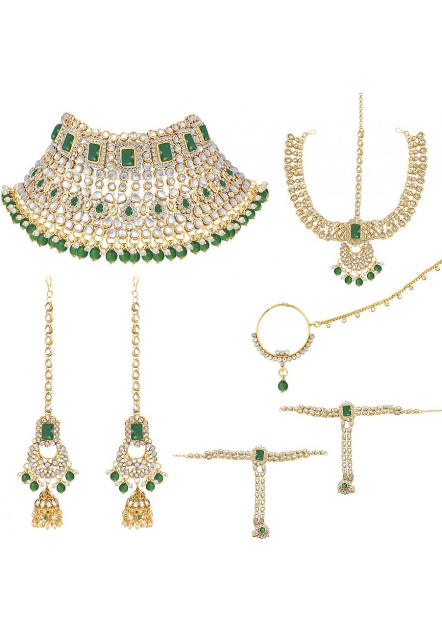 Indian Traditional Bridal Choker Necklace Matha Patti Nose Ring Haath Phool Earrings Bollywood Jewelry $39.90 Jewelry Sets