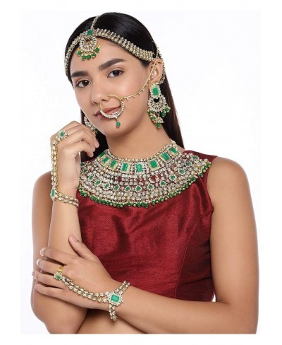 Indian Traditional Bridal Choker Necklace Matha Patti Nose Ring Haath Phool Earrings Bollywood Jewelry $39.90 Jewelry Sets