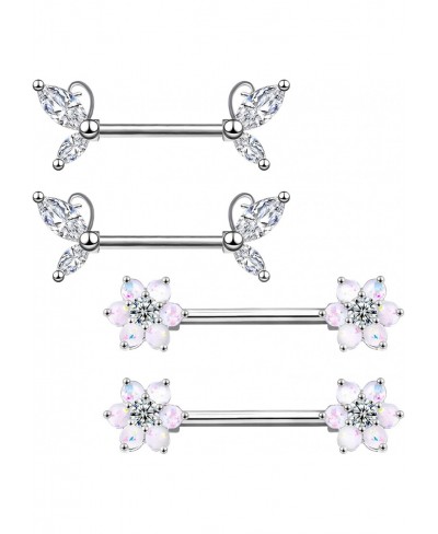 2PCS 14G 316L Stainless Steel Clear CZ Nipple Rings Butterfly Nipple Barbell Nipple Piercings Jewelry for Women $14.63 Pierci...