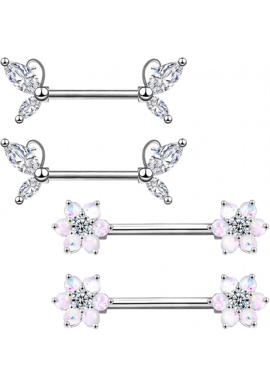 2PCS 14G 316L Stainless Steel Clear CZ Nipple Rings Butterfly Nipple Barbell Nipple Piercings Jewelry for Women $14.63 Pierci...