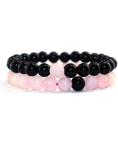 Rose Quartz Pink and Black Tourmaline Natural crystal Stone 8 Mm Bead Crystal Bracelet Combo for Men and Women $37.44 Stretch