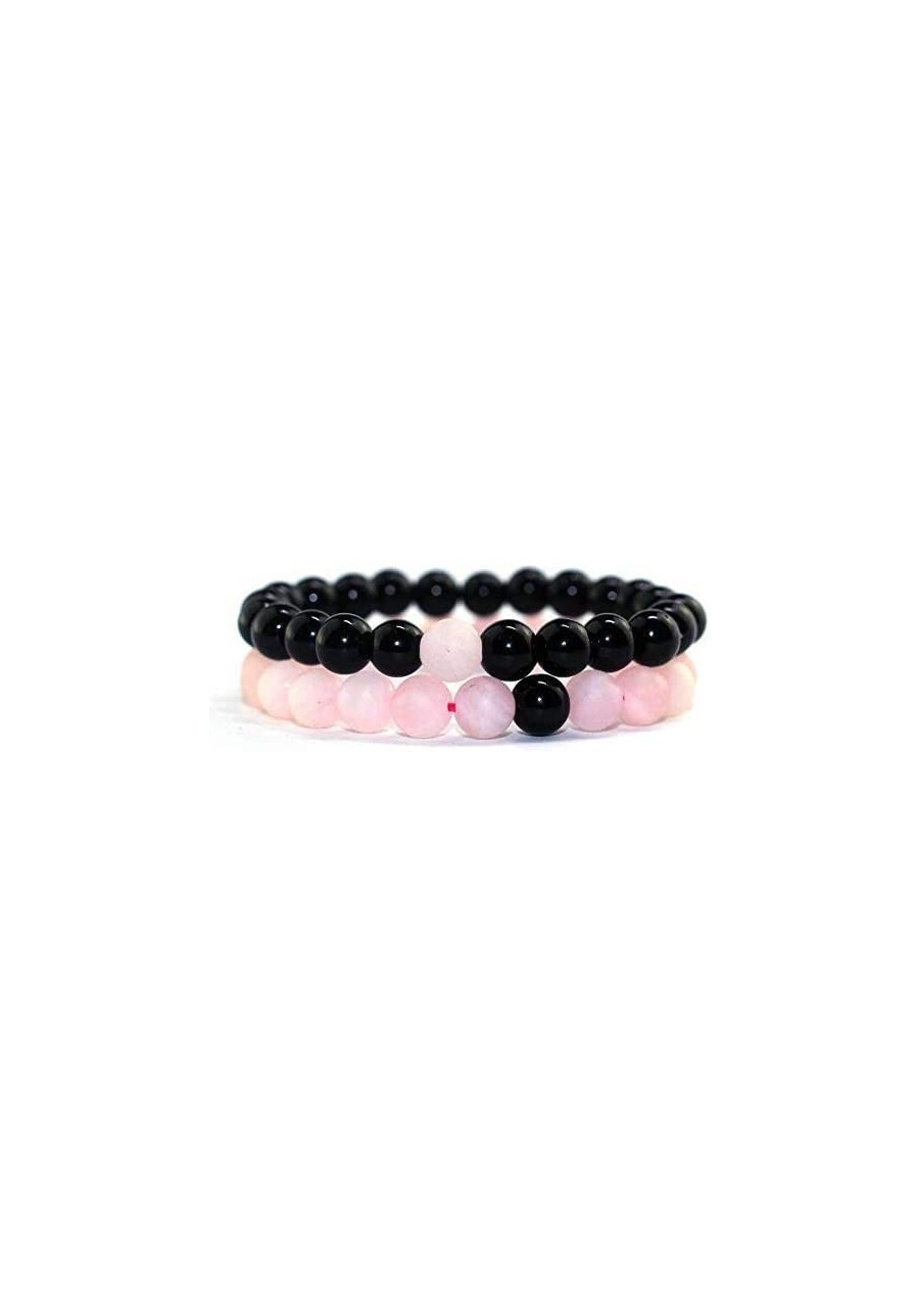 Rose Quartz Pink and Black Tourmaline Natural crystal Stone 8 Mm Bead Crystal Bracelet Combo for Men and Women $37.44 Stretch