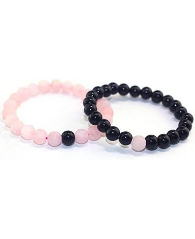 Rose Quartz Pink and Black Tourmaline Natural crystal Stone 8 Mm Bead Crystal Bracelet Combo for Men and Women $37.44 Stretch