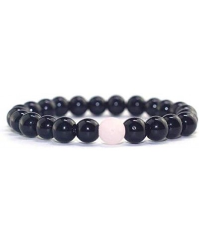 Rose Quartz Pink and Black Tourmaline Natural crystal Stone 8 Mm Bead Crystal Bracelet Combo for Men and Women $37.44 Stretch