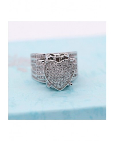 Women's Platinum Plated Love Heart CZ Cluster Statement Big Architecture RingY426 $15.94 Bands