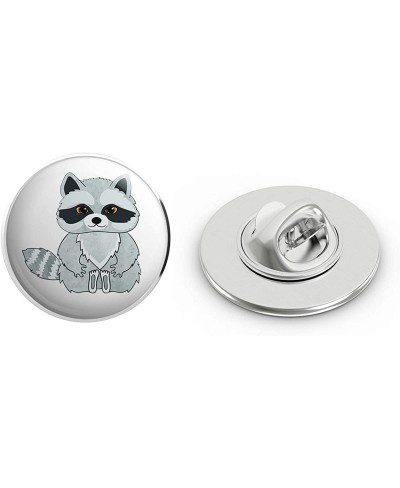 Cute Happy Gray Baby Raccoon Cartoon Art Round Metal 0.75" Lapel Pin Hat Shirt Pin Tie Tack Pinback $9.77 Brooches & Pins