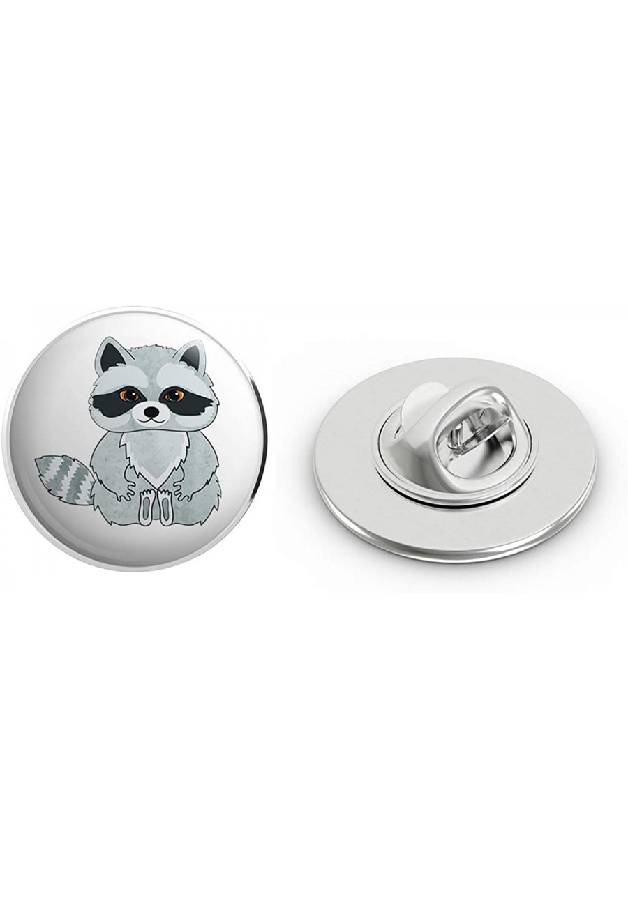 Cute Happy Gray Baby Raccoon Cartoon Art Round Metal 0.75" Lapel Pin Hat Shirt Pin Tie Tack Pinback $9.77 Brooches & Pins