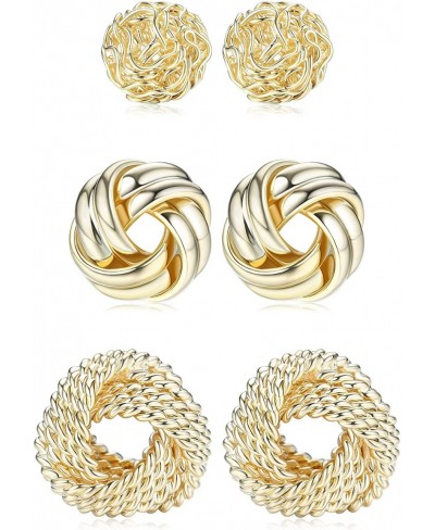 3 Pairs Gold Knot Earrings For Women Men 14K Gold Plated Woven Ball Stud Earrings Simple Post earrings For Women $18.50 Stud