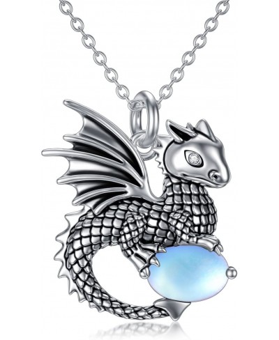 Dragon Necklace 925 Sterling Silver Moonstone Dragon Necklace / Heart Dragon Pendant Necklace for Women Girl $27.04 Pendant N...