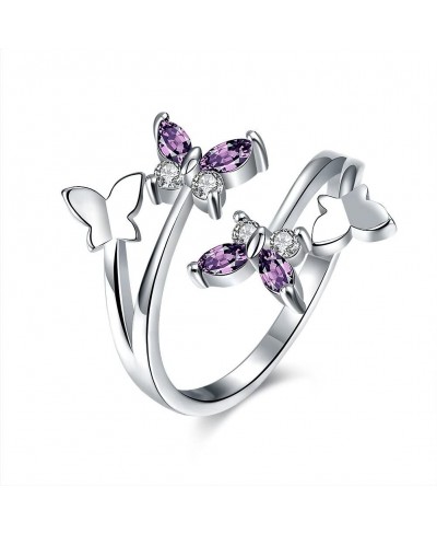 Women's Adjustable Size Volly Open Rings Butterfly Shape Purple Austrian Crystals Rings $10.58 Engagement Rings