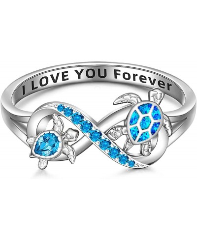 Sea Turtle Ring Blue Opal 925 Turtle Rings for Women Sterling Silver Infinity I Love You Forever Cute Ocean Animal Tortoise R...
