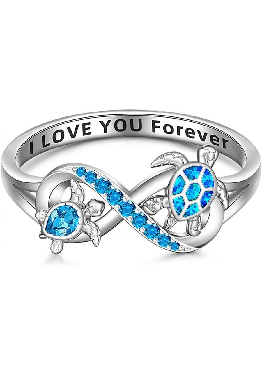 Sea Turtle Ring Blue Opal 925 Turtle Rings for Women Sterling Silver Infinity I Love You Forever Cute Ocean Animal Tortoise R...