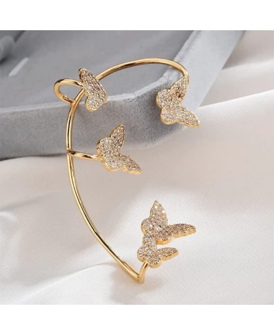 Zircon Butterfly Earrings Shiny Zircon Butterfly Ear Clips Dangle Ear Cuff Earrings Without Pierced Earrings for Women and Gi...