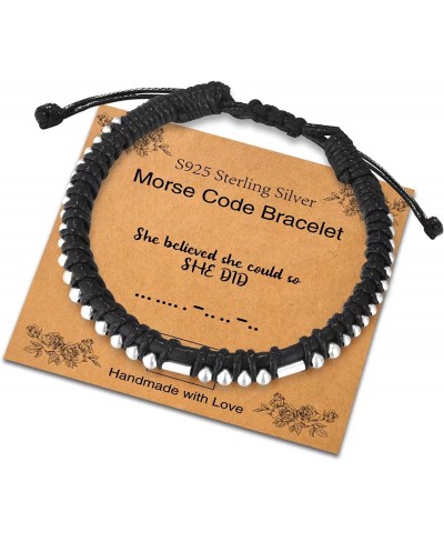 Sterling Silver Inspirational Morse Code Bracelets for Women Men Adjustable Leather Bracelets for Men Women Fun Morse Code Br...