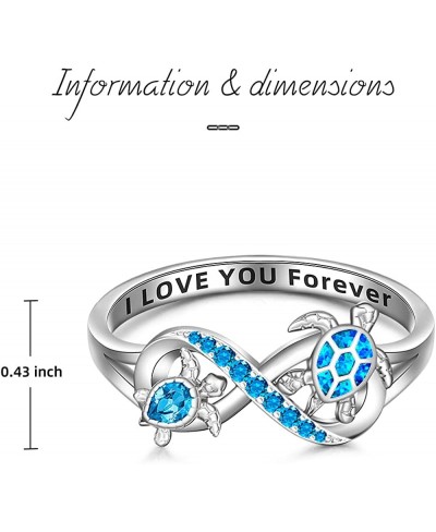 Sea Turtle Ring Blue Opal 925 Turtle Rings for Women Sterling Silver Infinity I Love You Forever Cute Ocean Animal Tortoise R...