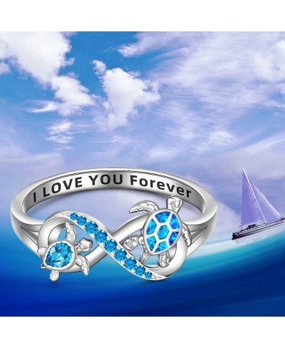 Sea Turtle Ring Blue Opal 925 Turtle Rings for Women Sterling Silver Infinity I Love You Forever Cute Ocean Animal Tortoise R...