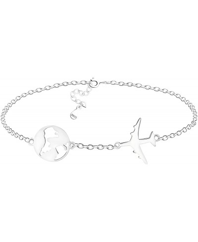 Women's Bracelet 925 Silver - World Map Airplane Pendant - B0291 $34.59 Link