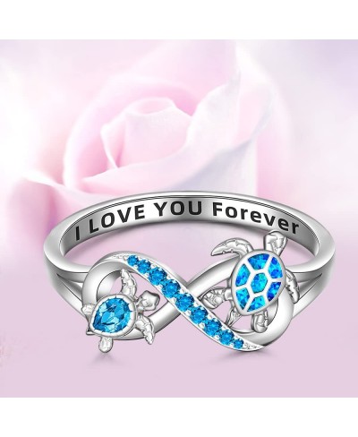 Sea Turtle Ring Blue Opal 925 Turtle Rings for Women Sterling Silver Infinity I Love You Forever Cute Ocean Animal Tortoise R...