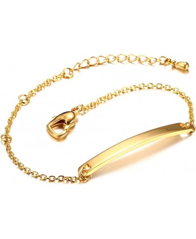 Personalize Gold Plated Stainless Steel Plain Link Heart Clasp Adjustable Bar Bracelet for Women Girl $16.35 Link