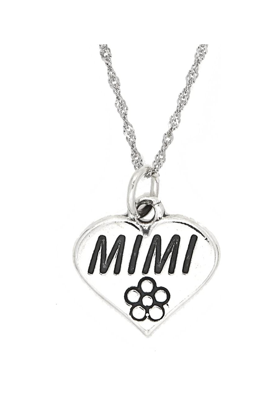 Sterling Silver Oxidized One Sided Mimi Grandmother Charm with Thin Singapore Necklace $29.55 Pendants & Coins