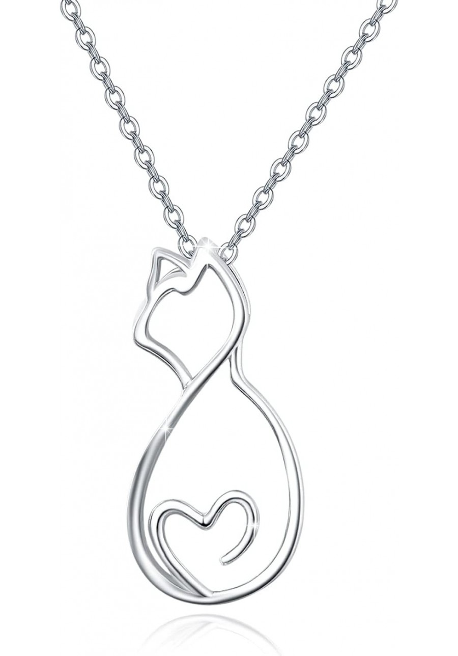 Cat Necklace 925 Sterling Silver Cute Cat Pendant Necklaces Jewelry Gifts for Women Cat Lovers $31.29 Pendant Necklaces