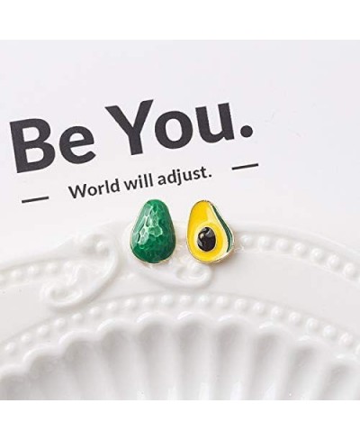 Green Enamel Tiny Avocado Fruit Stud Earrings Summer Jewelry $9.76 Stud