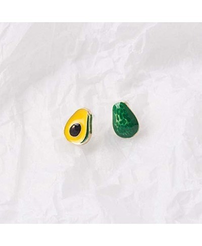 Green Enamel Tiny Avocado Fruit Stud Earrings Summer Jewelry $9.76 Stud