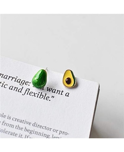 Green Enamel Tiny Avocado Fruit Stud Earrings Summer Jewelry $9.76 Stud