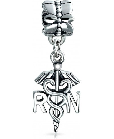 Nurse Nursing RN Registered Caduceus Cross Shape Dangle Charm Bead For Women Graduate Enamel .925 Sterling Silver Fits Europe...