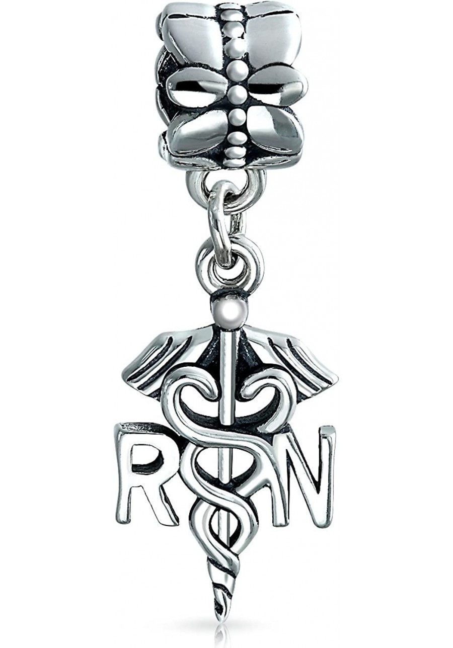 Nurse Nursing RN Registered Caduceus Cross Shape Dangle Charm Bead For Women Graduate Enamel .925 Sterling Silver Fits Europe...